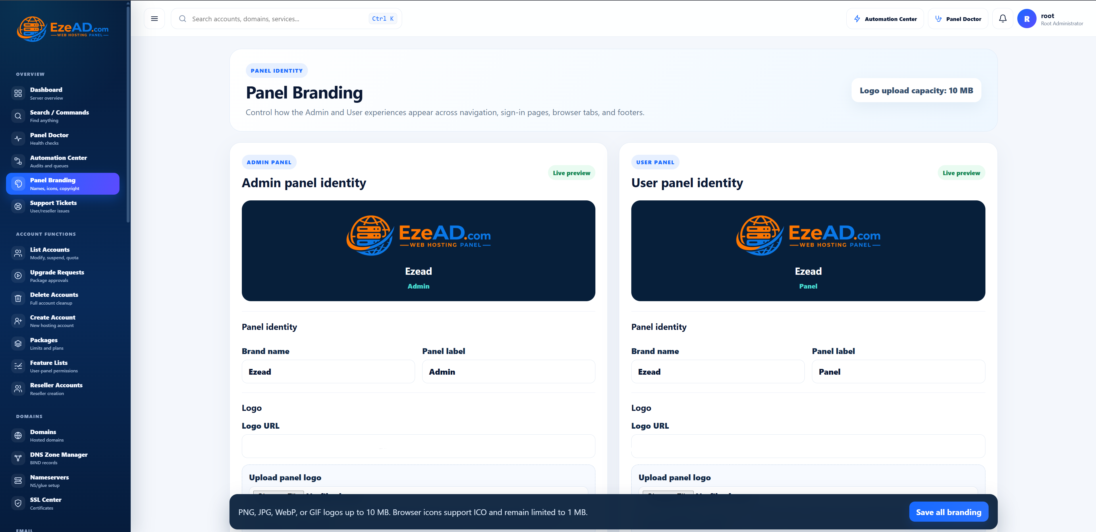 EzeAD panel branding